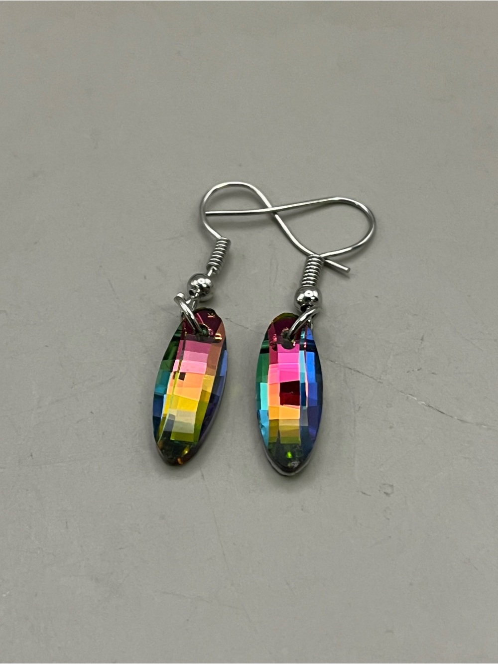 Rainbow Vitrail Crystal Oval Dangle Earrings Iridescent Prism Statement